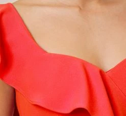 Stretch Crepe Strapless Midi-Length Sheath Cocktail Dress With Ruffle In Flame Red -Adrianna Papell Shop MN1E207799 AJ621 Regular Side