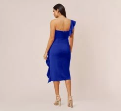 Stretch Crepe Strapless Midi-Length Sheath Cocktail Dress With Ruffle In Royal Sapphire 9 Stretch Crepe Strapless Midi-Length Sheath Cocktail Dress With Ruffle In Royal Sapphire -Adrianna Papell Shop MN1E207799 AN401 Regular Back