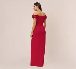 Stretch Crepe Off-The-Shoulder Long Column Gown With Bows In Matador Red -Adrianna Papell Shop MN1E207804 AF601 Regular Back