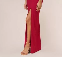 Stretch Crepe Off-The-Shoulder Long Column Gown With Bows In Matador Red -Adrianna Papell Shop MN1E207804 AF601 Regular Lifestyle