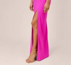 Stretch Crepe Off-The-Shoulder Long Column Gown With Bows In Pink Flame -Adrianna Papell Shop MN1E207804 AR670 Regular Alternate