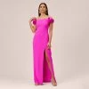 Stretch Crepe Off-The-Shoulder Long Column Gown With Bows In Pink Flame