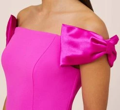 Stretch Crepe Off-The-Shoulder Long Column Gown With Bows In Pink Flame -Adrianna Papell Shop MN1E207804 AR670 Regular Detail