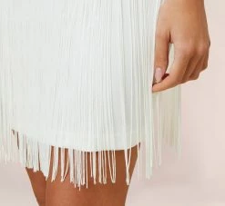 Stretch Crepe Fringe-Trim Short Sheath Cocktail Dress In Ivory 8 Stretch Crepe Fringe-Trim Short Sheath Cocktail Dress In Ivory -Adrianna Papell Shop MN1E207813 AA194 Regular Alternate