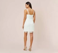 Stretch Crepe Fringe-Trim Short Sheath Cocktail Dress In Ivory 9 Stretch Crepe Fringe-Trim Short Sheath Cocktail Dress In Ivory -Adrianna Papell Shop MN1E207813 AA194 Regular Back