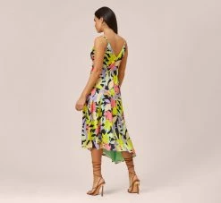 Floral-Print Asymmetrical Midi-Length Cocktail Dress In Coral Multi -Adrianna Papell Shop MN1E207843 AA955 Regular Back
