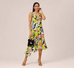 Floral-Print Asymmetrical Midi-Length Cocktail Dress In Coral Multi -Adrianna Papell Shop MN1E207843 AA955 Regular Lifestyle