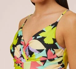 Floral-Print Asymmetrical Midi-Length Cocktail Dress In Coral Multi -Adrianna Papell Shop MN1E207843 AA955 Regular Side