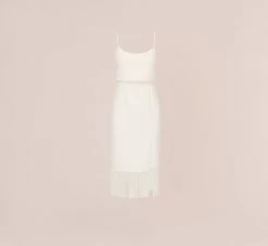 Crepe Popover Midi Dress With Fringe Trim In Ivory -Adrianna Papell Shop MN1E208002 AA194 Regular Flat