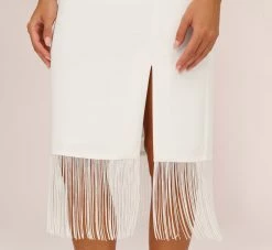Crepe Popover Midi Dress With Fringe Trim In Ivory -Adrianna Papell Shop MN1E208002 AA194 Regular Lifestyle