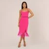 Crepe Popover Midi Dress With Fringe Trim In Lipstick