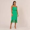 Crepe Popover Midi Dress With Fringe Trim In Summer Green
