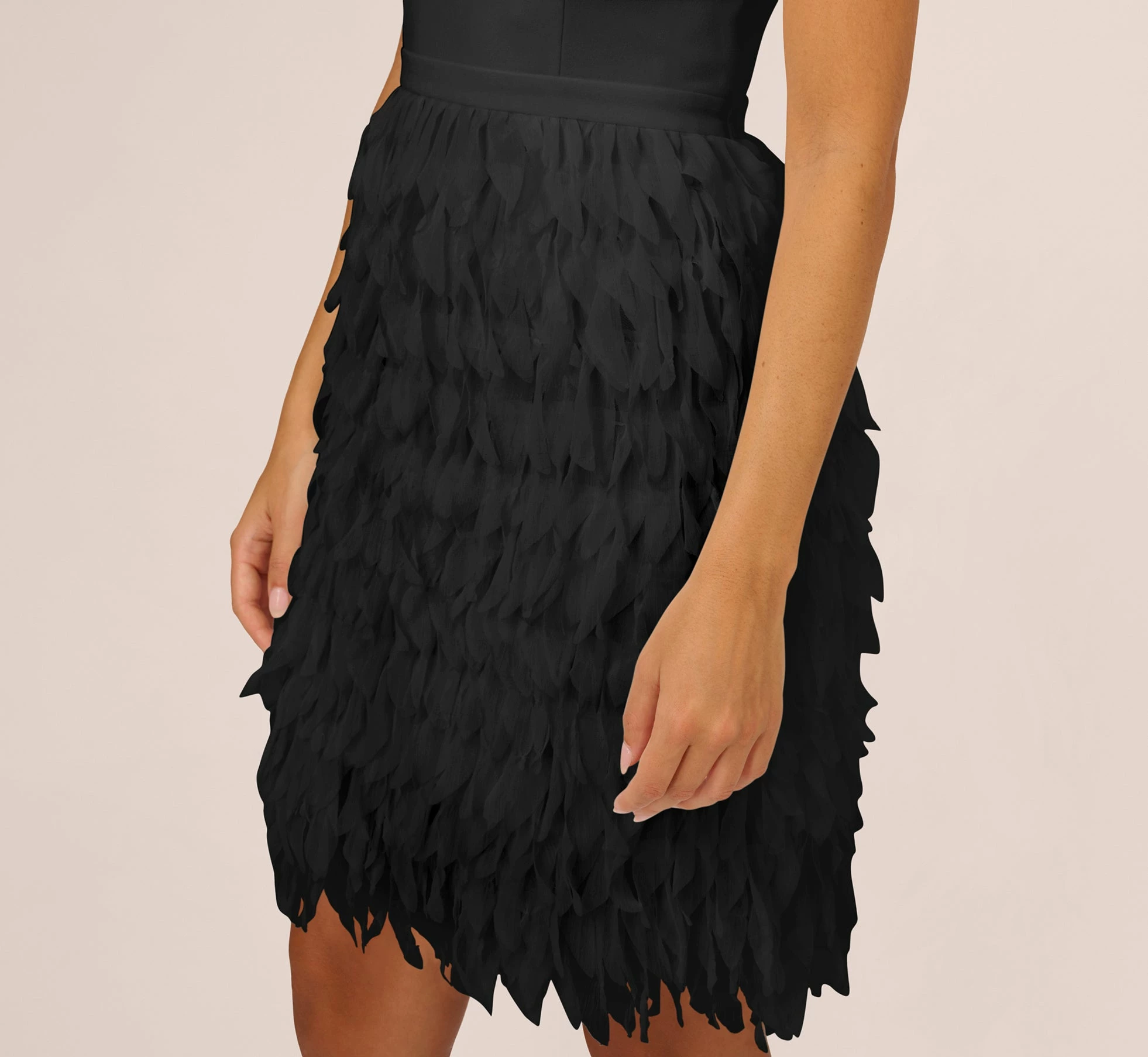 One Shoulder Cocktail Dress With Feather Chiffon Skirt In Black 5 One Shoulder Cocktail Dress With Feather Chiffon Skirt In Black - Image 5
