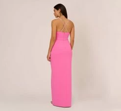 Cowl Neck Column Gown With Draped Details In Pink Parfait -Adrianna Papell Shop MN1E208136 AF661 Regular Back