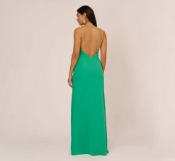 Cowl Neck Crepe Column Gown With Pearl Straps In Summer Green 9 Cowl Neck Crepe Column Gown With Pearl Straps In Summer Green -Adrianna Papell Shop MN1E208137 AI314 Regular Back