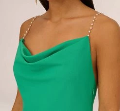 Cowl Neck Crepe Column Gown With Pearl Straps In Summer Green 8 Cowl Neck Crepe Column Gown With Pearl Straps In Summer Green -Adrianna Papell Shop MN1E208137 AI314 Regular Detail