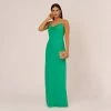 Cowl Neck Crepe Column Gown With Pearl Straps In Summer Green