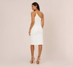One Shoulder Crepe Dress With Cutout Neckline In Ivory 11 One Shoulder Crepe Dress With Cutout Neckline In Ivory -Adrianna Papell Shop MN1E208139 AA194 Regular Back