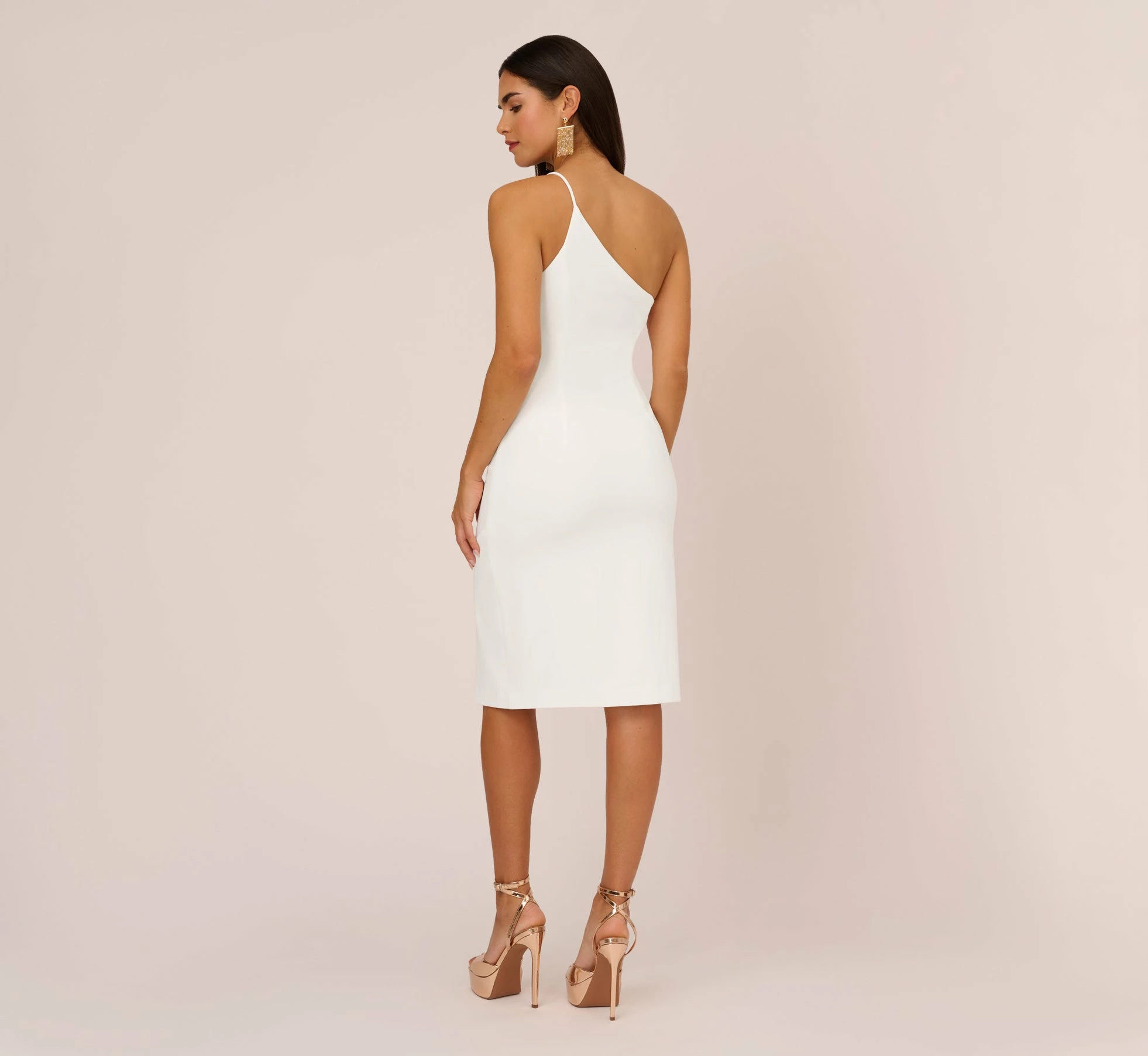 One Shoulder Crepe Dress With Cutout Neckline In Ivory 4 One Shoulder Crepe Dress With Cutout Neckline In Ivory - Image 4