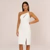 One Shoulder Crepe Dress With Cutout Neckline In Ivory