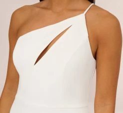 One Shoulder Crepe Dress With Cutout Neckline In Ivory 10 One Shoulder Crepe Dress With Cutout Neckline In Ivory -Adrianna Papell Shop MN1E208139 AA194 Regular Detail