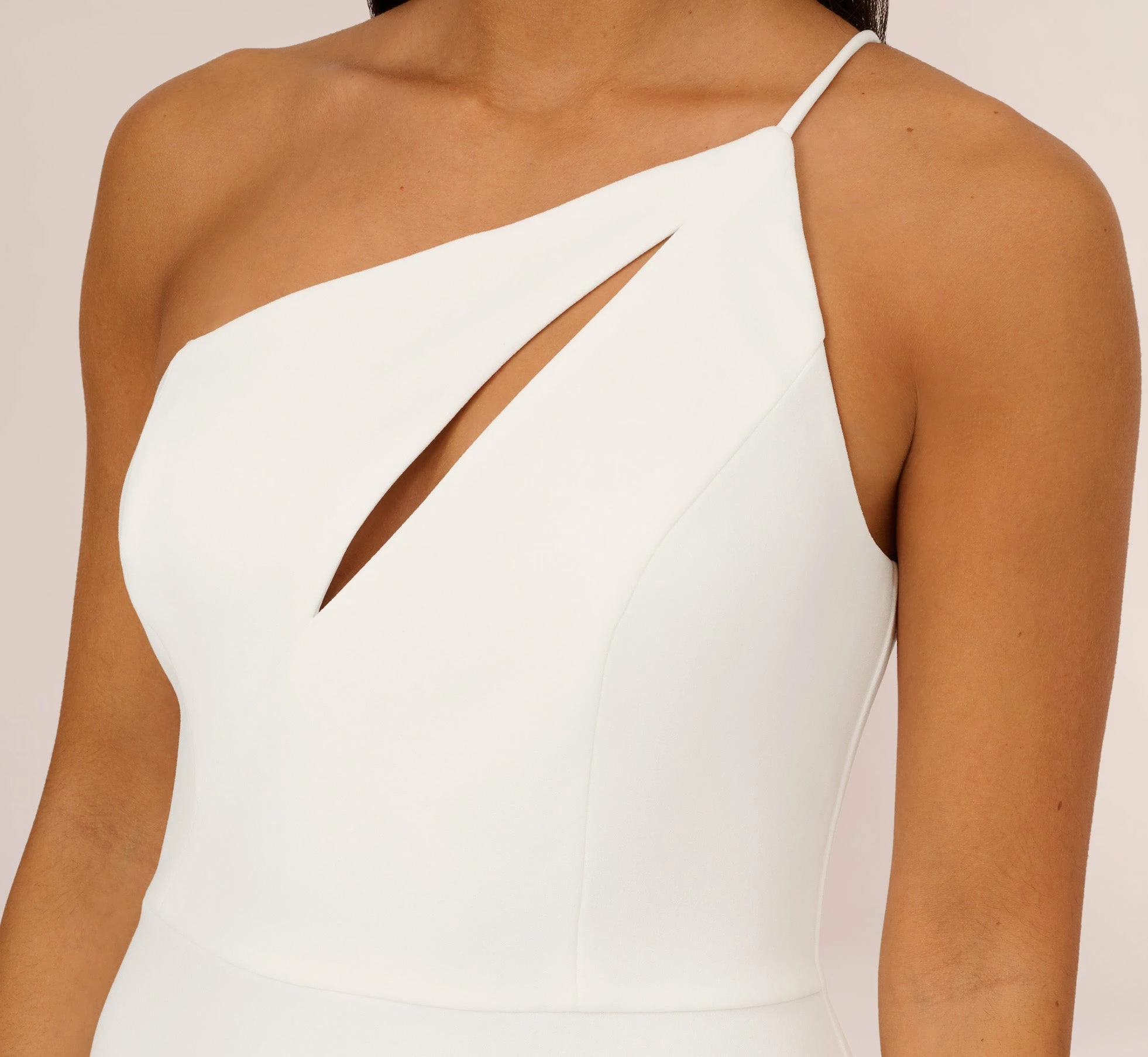 One Shoulder Crepe Dress With Cutout Neckline In Ivory 3 One Shoulder Crepe Dress With Cutout Neckline In Ivory - Image 3