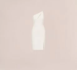 One Shoulder Crepe Dress With Cutout Neckline In Ivory 14 One Shoulder Crepe Dress With Cutout Neckline In Ivory -Adrianna Papell Shop MN1E208139 AA194 Regular Flat