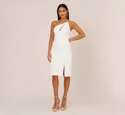 One Shoulder Crepe Dress With Cutout Neckline In Ivory 15 One Shoulder Crepe Dress With Cutout Neckline In Ivory -Adrianna Papell Shop MN1E208139 AA194 Regular Front