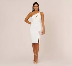 One Shoulder Crepe Dress With Cutout Neckline In Ivory 9 One Shoulder Crepe Dress With Cutout Neckline In Ivory -Adrianna Papell Shop MN1E208139 AA194 Regular Side