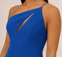 One Shoulder Crepe Dress With Cutout Neckline In Royal Sapphire 8 One Shoulder Crepe Dress With Cutout Neckline In Royal Sapphire -Adrianna Papell Shop MN1E208139 AN401 Regular Detail