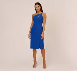 One Shoulder Crepe Dress With Cutout Neckline In Royal Sapphire 11 One Shoulder Crepe Dress With Cutout Neckline In Royal Sapphire -Adrianna Papell Shop MN1E208139 AN401 Regular Front