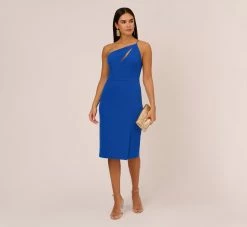 One Shoulder Crepe Dress With Cutout Neckline In Royal Sapphire 7 One Shoulder Crepe Dress With Cutout Neckline In Royal Sapphire -Adrianna Papell Shop MN1E208139 AN401 Regular Side
