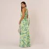 Foliage Printed Satin Gown With Halter Neckline In Green Multi