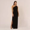 Asymmetrical Crepe Column Gown With Chain Straps In Black