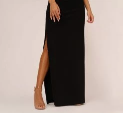 Asymmetrical Crepe Column Gown With Chain Straps In Black -Adrianna Papell Shop MN1E208143 AA002 Regular Lifestyle