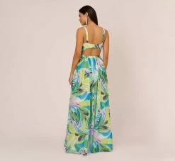 Tropical Printed Chiffon Dress With Wrap Details In Green Multi 9 Tropical Printed Chiffon Dress With Wrap Details In Green Multi -Adrianna Papell Shop MN1E208149 AA390 Regular Back