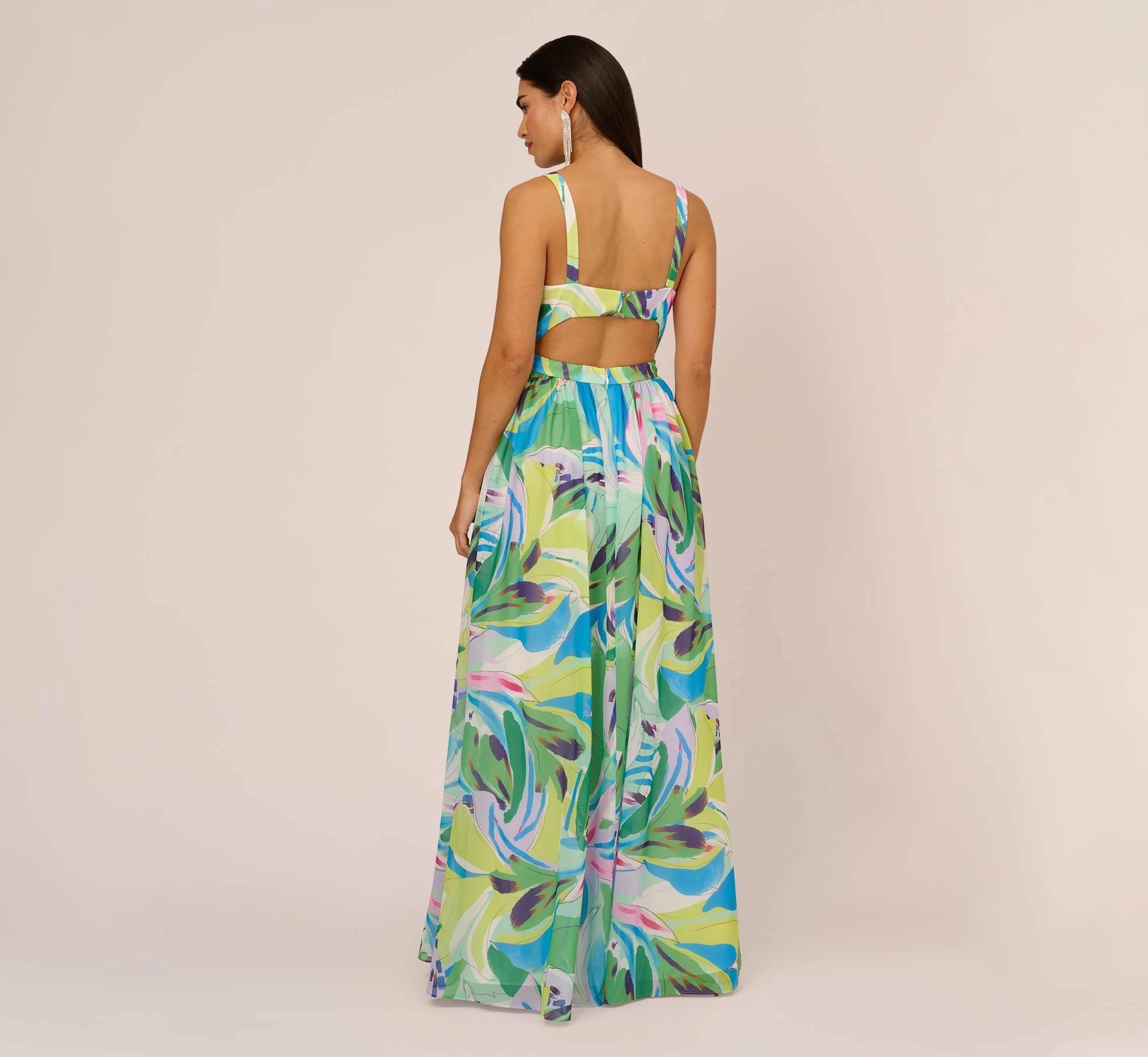 Tropical Printed Chiffon Dress With Wrap Details In Green Multi 4 Tropical Printed Chiffon Dress With Wrap Details In Green Multi - Image 4