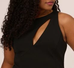 Plus Size Knit Crepe Sleeveless Column Gown With Cutout Neckline In Black -Adrianna Papell Shop MN1E208377 AA002 Plus Detail