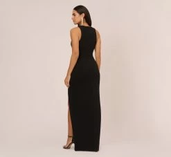 Knit Crepe Sleeveless Column Gown With Cutout Neckline In Black 9 Knit Crepe Sleeveless Column Gown With Cutout Neckline In Black -Adrianna Papell Shop MN1E208377 AA002 Regular Back