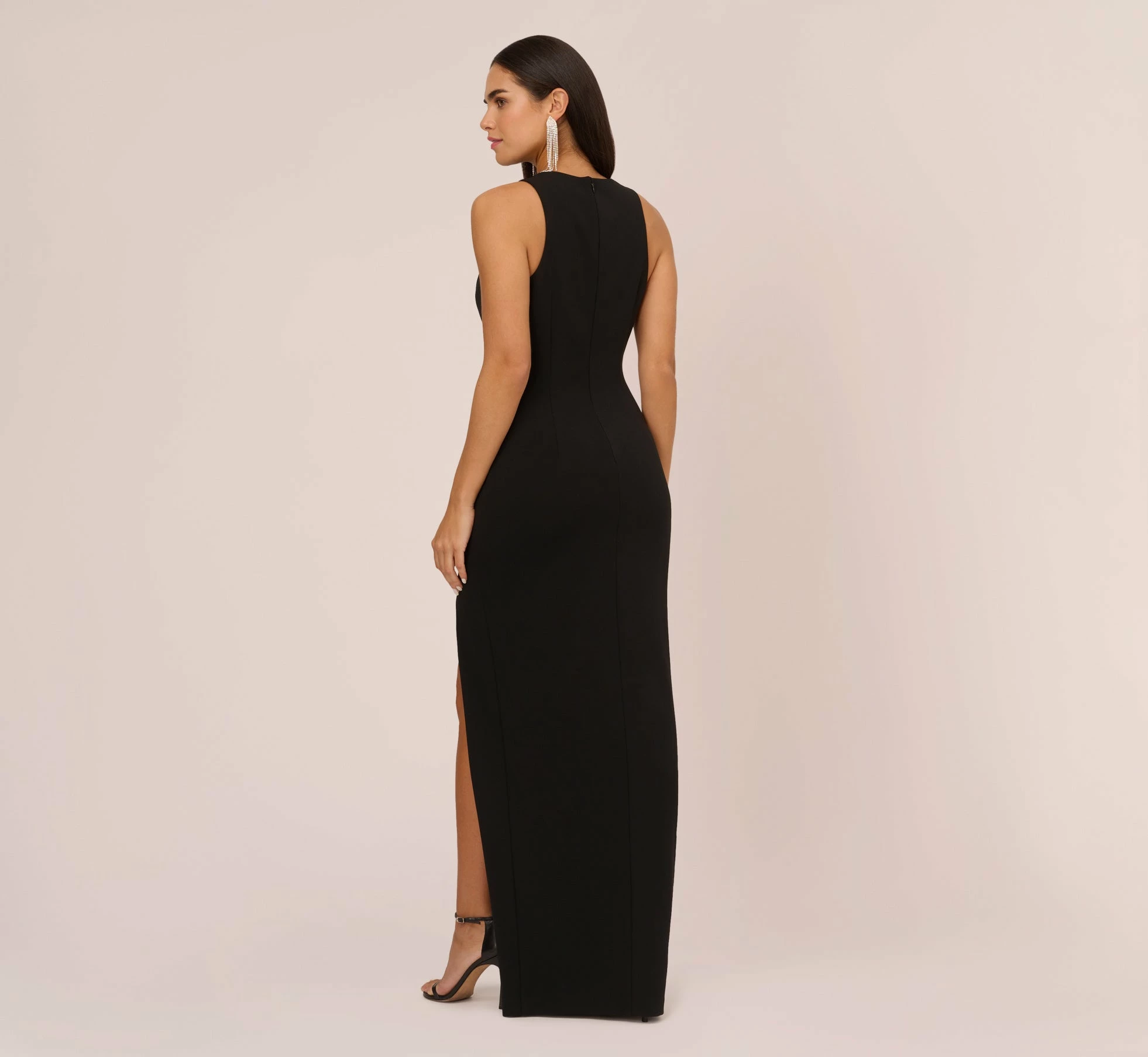 Knit Crepe Sleeveless Column Gown With Cutout Neckline In Black 4 Knit Crepe Sleeveless Column Gown With Cutout Neckline In Black - Image 4