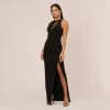 Knit Crepe Sleeveless Column Gown With Cutout Neckline In Black
