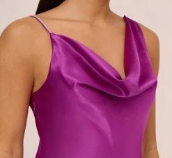 Asymmetrical A-Line Satin Gown With Rhinestone Trim In Wild Orchid -Adrianna Papell Shop MN1E208379 AD510 Regular Detail