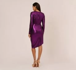 Metallic Knit Long Sleeve Asymmetrical Dress With Ruched Details In Wild Orchid 10 Metallic Knit Long Sleeve Asymmetrical Dress With Ruched Details In Wild Orchid -Adrianna Papell Shop MN1E208390 AD510 Regular Back