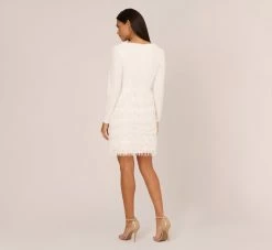 Metallic Knit Asymmetrical Sheath Dress With Ruffle Accent In Ivory -Adrianna Papell Shop MN1E208401 AA194 Regular Back