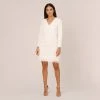 Metallic Knit Asymmetrical Sheath Dress With Ruffle Accent In Ivory