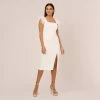 Knit Crepe Midi Dress With Feather Shoulder Accents In Ivory