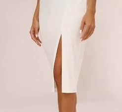 Knit Crepe Midi Dress With Feather Shoulder Accents In Ivory -Adrianna Papell Shop MN1E208406 AA194 Regular Detail