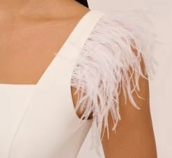 Knit Crepe Midi Dress With Feather Shoulder Accents In Ivory -Adrianna Papell Shop MN1E208406 AA194 Regular Lifestyle