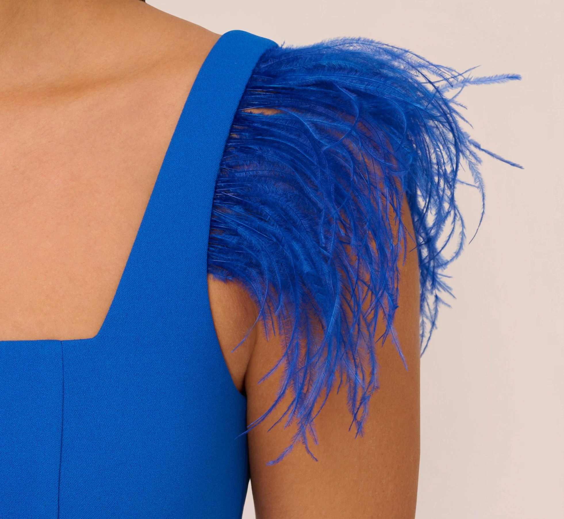 Knit Crepe Midi Dress With Feather Shoulder Accents In Dark Cobalt 3 Knit Crepe Midi Dress With Feather Shoulder Accents In Dark Cobalt - Image 3