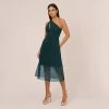 Knit Crepe One Shoulder Dress With Sheer Cutout And Skirt In Forest